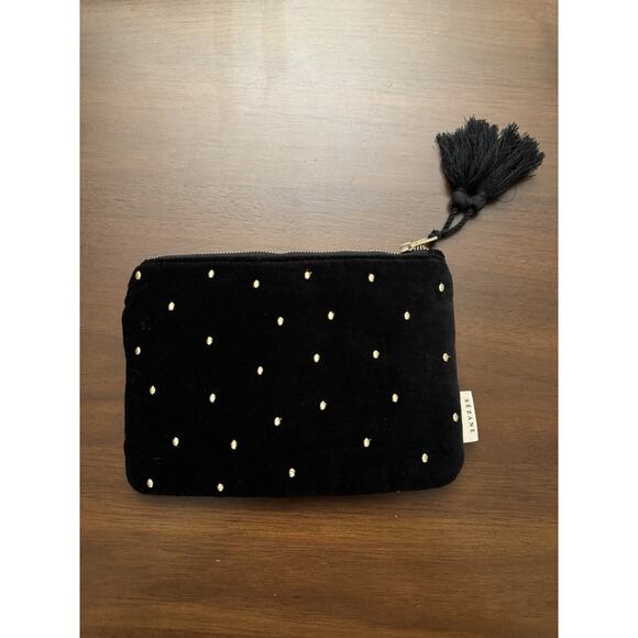 Sezane Black Gold Velvet Makeup Bag Pouch Polka Dot - Picture 2 of 5